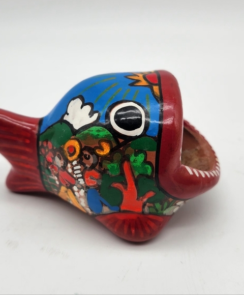 VTG Talavera Wide Mouth Fish Mexican Pottery Souvenir Hand Painted Folk Art 4”x7 - Picture 2 of 7